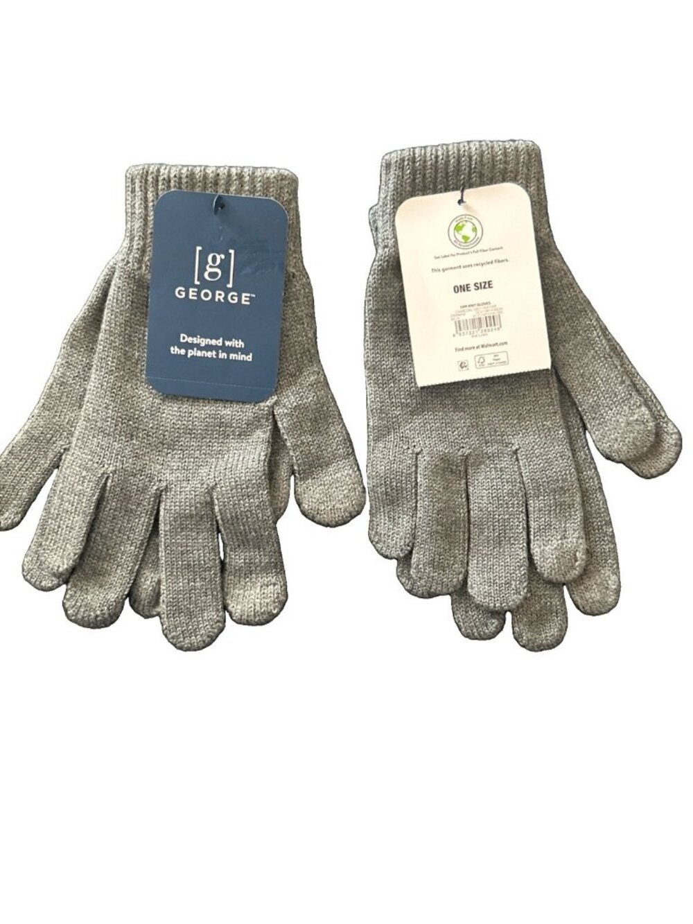 NWT George Unisex Charcoal Grey OPP Knit Gloves One Size 2 Pairs